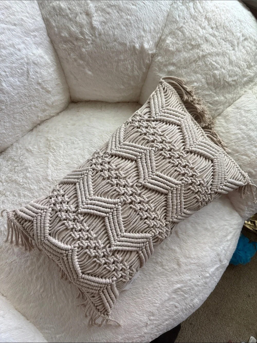 Chevron Macrame Decorative Pillow Cover Neutral cream ivory lumbar pillow throw